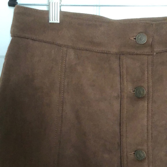 🤎Chaps Denim Brown Suede Mini Skirt Buttons Spring Fall Size 8 Large Medium🤎 - Picture 3 of 9
